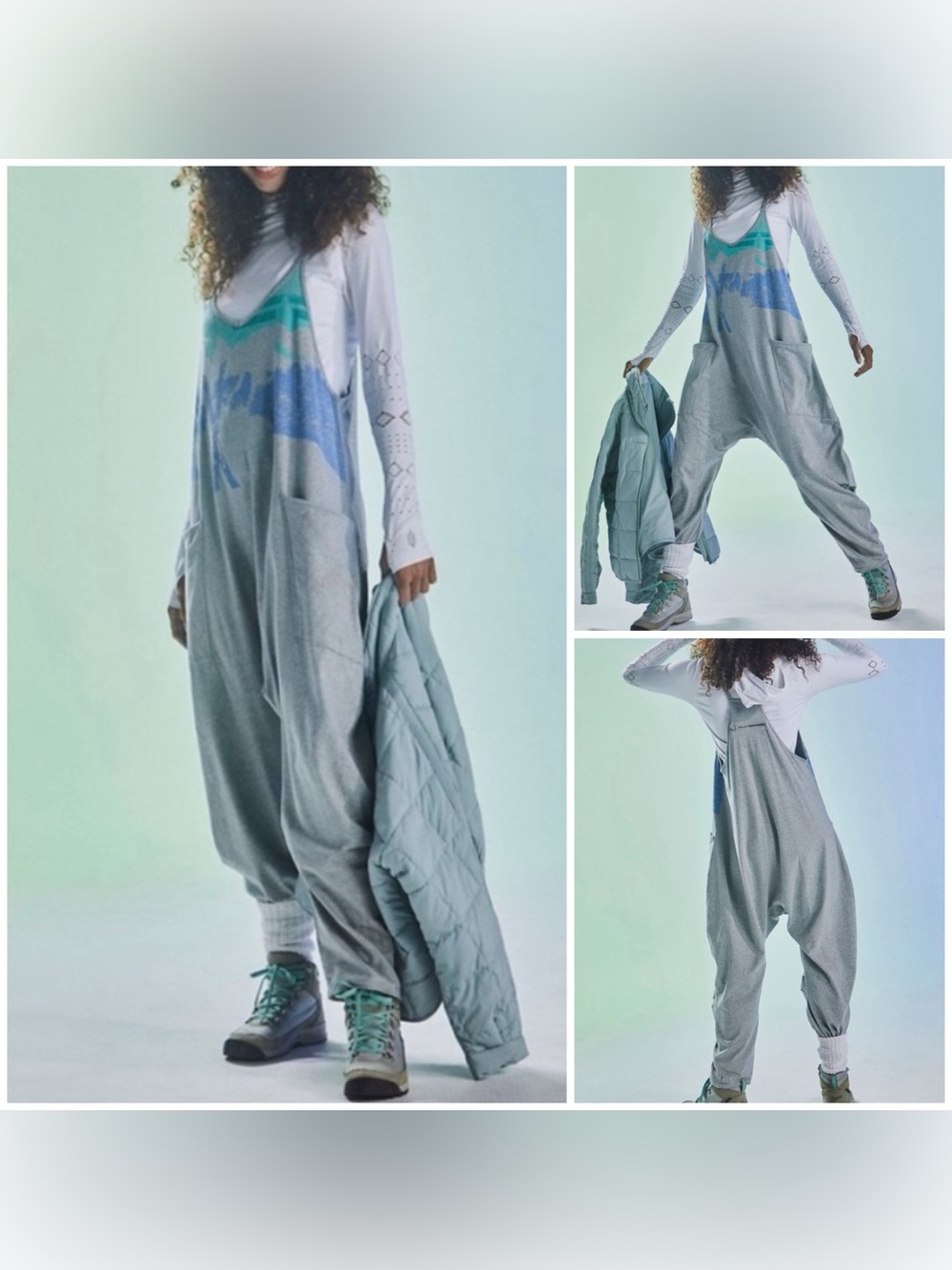 NWOT Free People FP Movement Hot Shot Printed Onesie - Ski Combo Grey - Medium